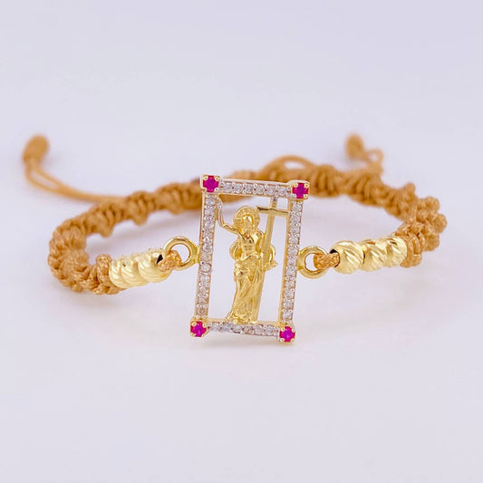Pulsera Tejida Cafe Jesus Bolas Diamantadas Oro Amarillo 18K