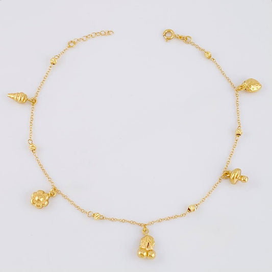 Tobillera Aro Seguido Dije 3.4g / 9 3/4 in / 0.6mm Oro Amarillo 18K