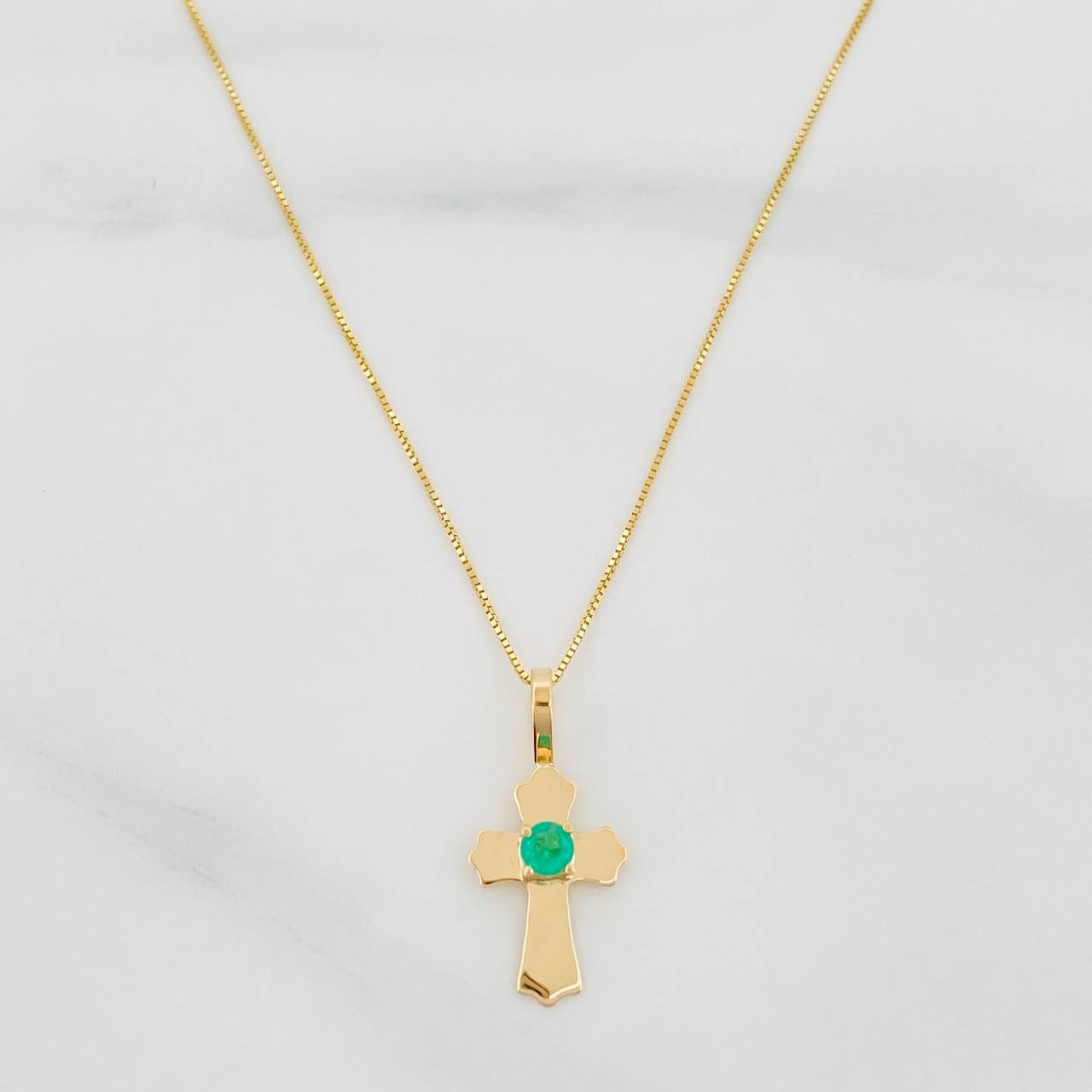 Venetian Chain Set + Emerald Cross Pendant 06Pts Yellow Gold 18K