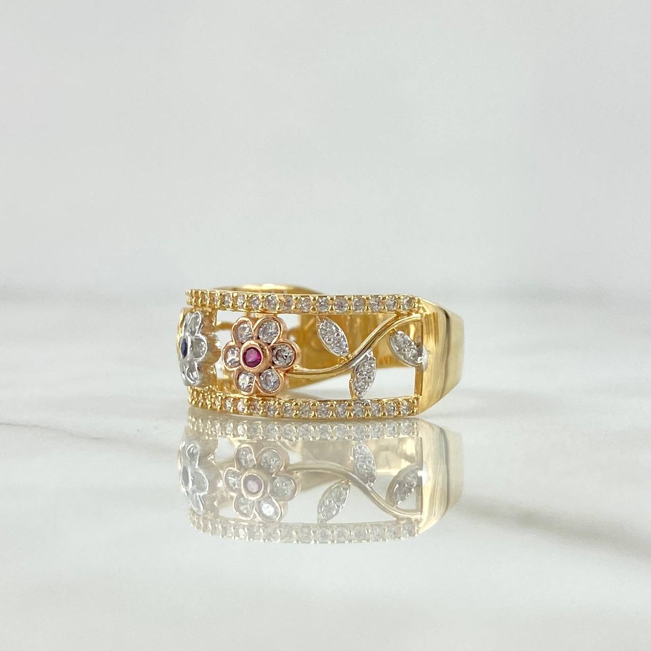 Flower Track Ring 4.5gr / Size 7 1/2 / Colored Zircons 18K Yellow Gold Flower Track Ring 4.5gr / Size 7 1/2 / Colored Zircons 18K Yellow Gold