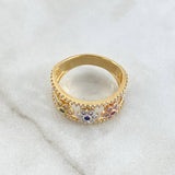 Flower Track Ring 4.5gr / Size 7 1/2 / Colored Zircons 18K Yellow Gold Flower Track Ring 4.5gr / Size 7 1/2 / Colored Zircons 18K Yellow Gold
