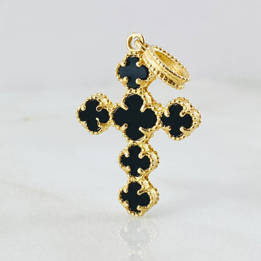 Dije Cruz Trebol Onix Negro 3gr / 1 1/4 in / Oro Amarillo Nac.Esp. 18K