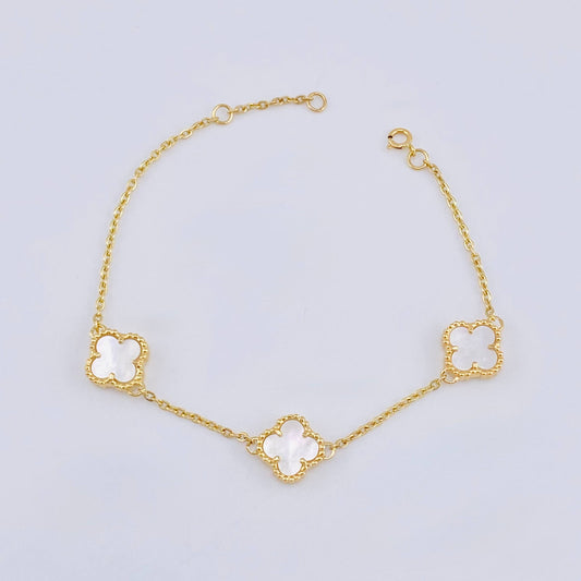 Pulso Trebol Blanco 4.15gr / 7 in / 1.5mm Oro Amarillo Nac.Esp. 18K