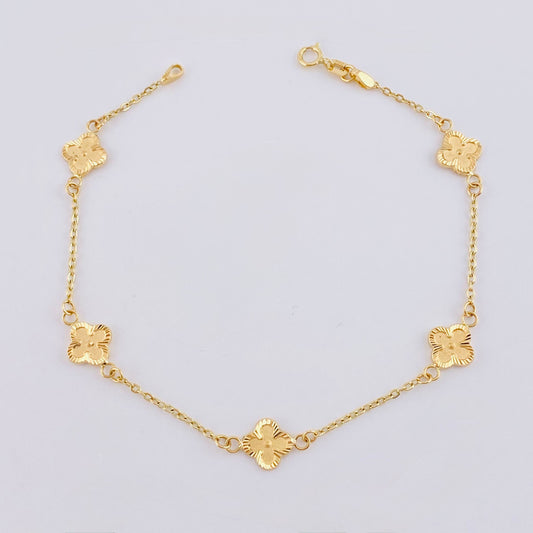 Pulso Trebol Diamantado 2.4gr / 7 3/4 in / 1.4mm Oro Amarillo 18K