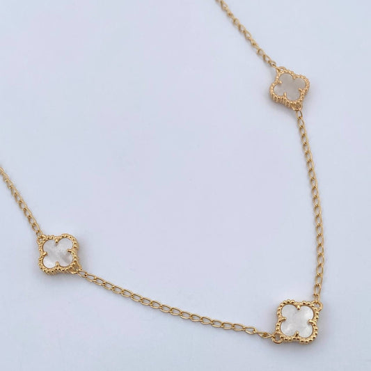 Cadena Espiga Trebol  8.3gr / 47.5cm-49.6cm / 1.3mm Nacar Blanco Oro Amarillo 18K &