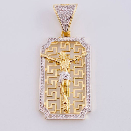 Dije Cristo Tribal 6.85 g / 1 3/4 in Dos Oros Amarillo Blanco 18K