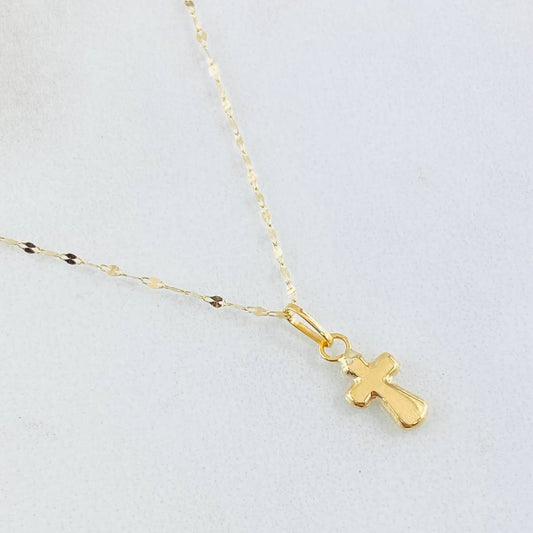 Set Cadena y Dije Mini Flor Espejo + Cruz 0.6gr / Oro Amarillo 18K