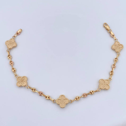 Pulso Trebol Gc 5.2gr / 7 1/2 in / Dos Oros Amarillo Rosa 18K &