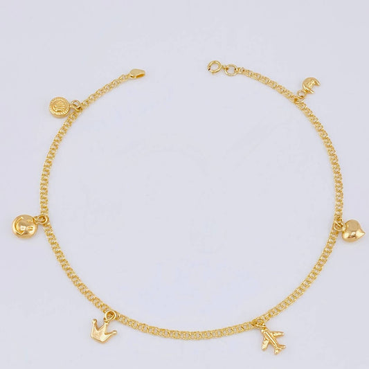 Tobillera Roll On Dijes 3.65 g / 9 3/4 in / 2.3 mm Oro Amarillo 18K