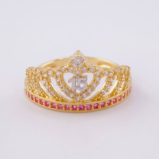 Anillo Corona 15´S 2.8 g / T8 Dos Oros Amarillo Blanco 18K