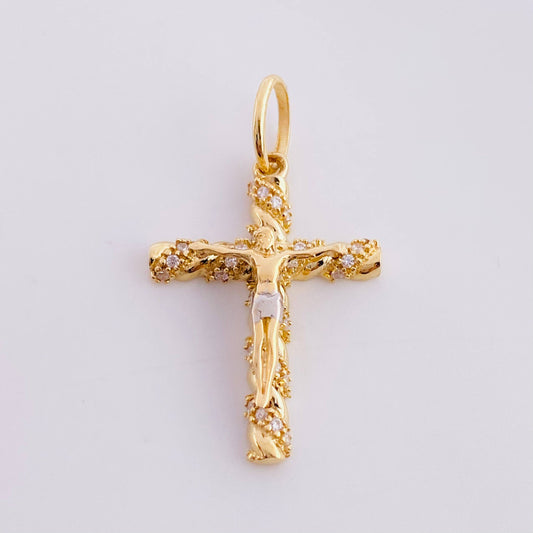 Pendant Cross Christ 1.95 g / 1 1/4 in Two-Tone Yellow White Gold 18K