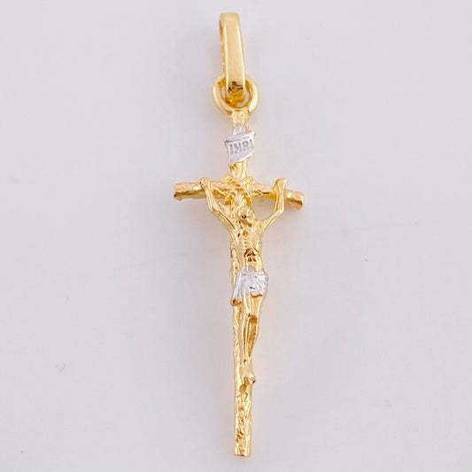 Pendant Cross Christ 1.5 g / 1 1/4 in Two-Tone Yellow White Gold 18K