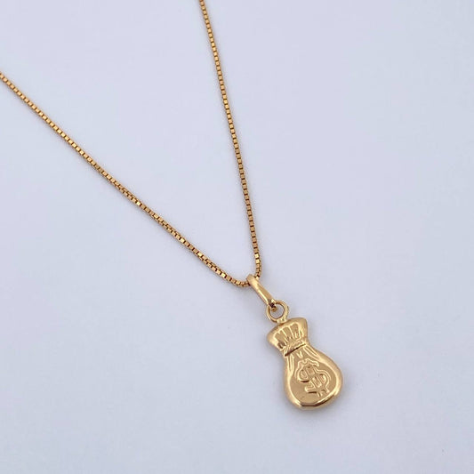 Set Cadena y Dije Veneciana+Bolsa de Dinero 1.25gr / 15 3/4 in / 0.5mm Oro Amarillo 18K $