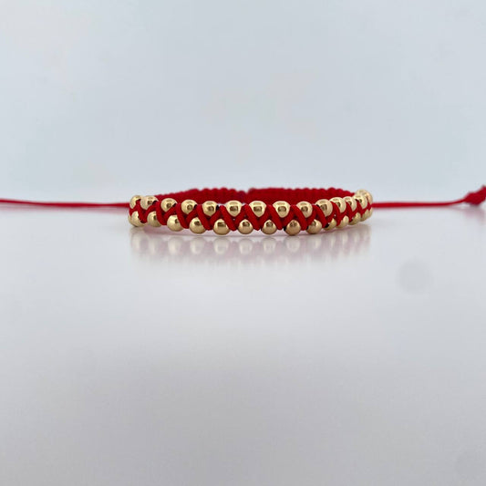 Pulsera Roja 3mm 31 Und Bolas Lisas Oro Amarillo 18K (A.C)