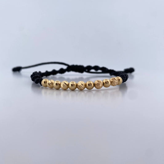 Pulsera Negra 1.2gr / 4mm Bolas Lisas Diamantada Oro Amarillo 18K &