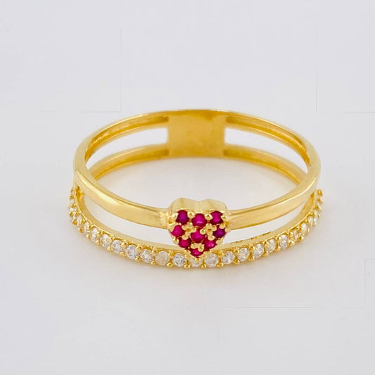 Anillo Doble Carril Corazon Tupido 1.95 g / T7 Oro Amarillo 18K