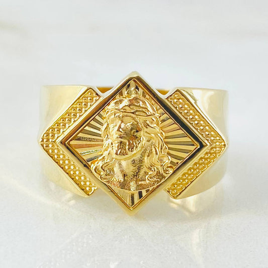 Anillo Rombo Rostro Jesus 5.6gr / T10 1/2 / Oro Amarillo 18K ©