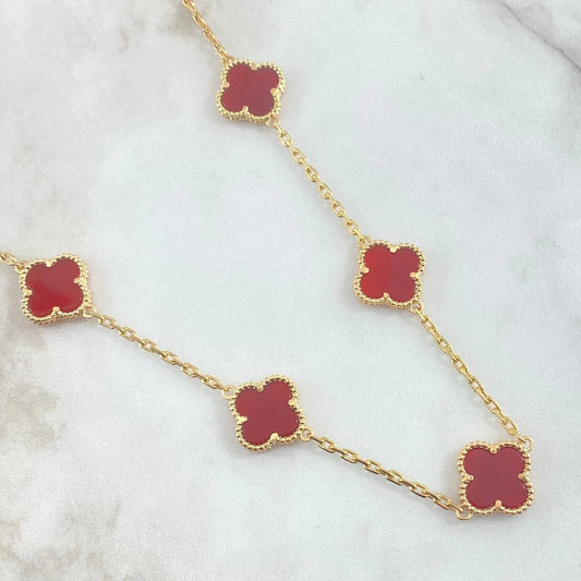 Chain Box Clover VCyA 37.9gr / 65cm / 2mm Red Amber 18K Yellow Gold