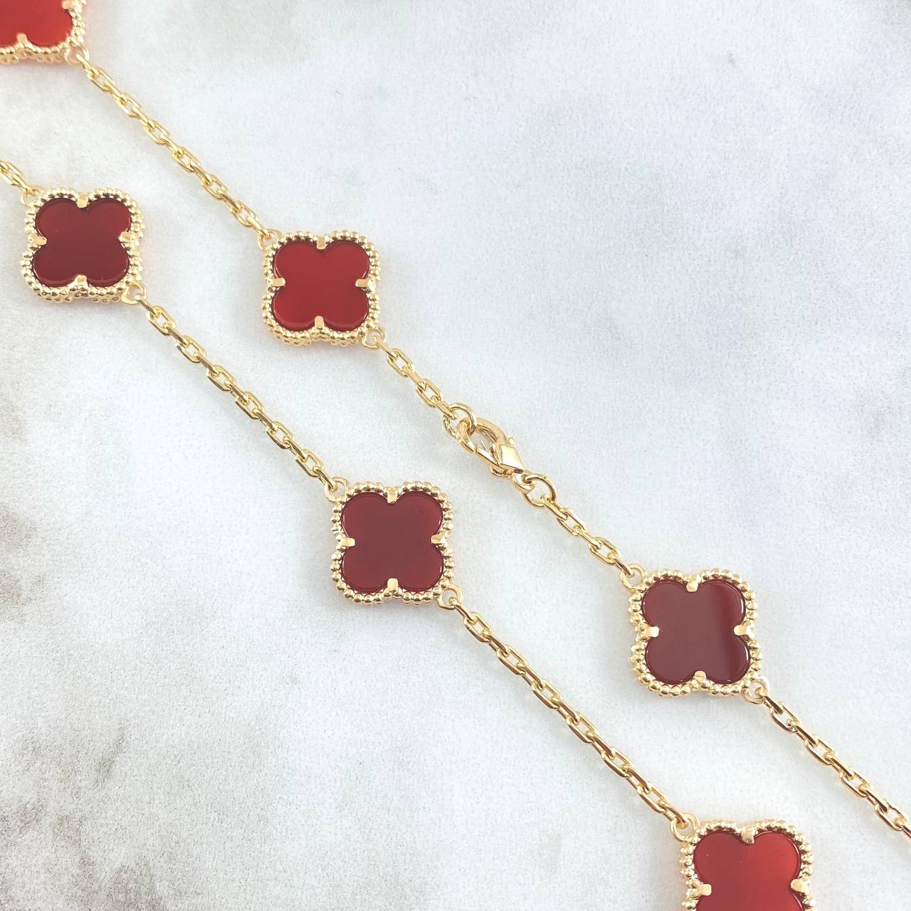 Chain Box Clover VCyA 37.9gr / 65cm / 2mm Red Amber 18K Yellow Gold Chain Box Clover VCyA 37.9gr / 65cm / 2mm Red Amber 18K Yellow Gold