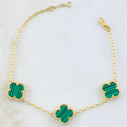 Pulso Aro Seguido Trebol Verde 5.9gr / 8 1/2 in / 10mm Oro Amarillo Nac.Esp. 18K *