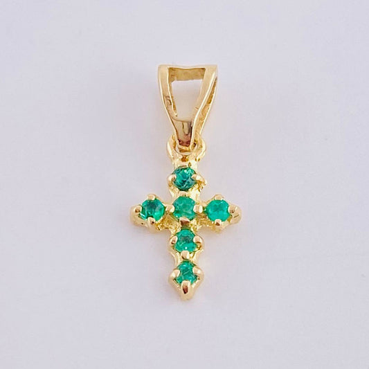 Dije Cruz Burbujas Esmeraldas 12Pts 0.5 g / 1/2 in Oro Amarillo 18K