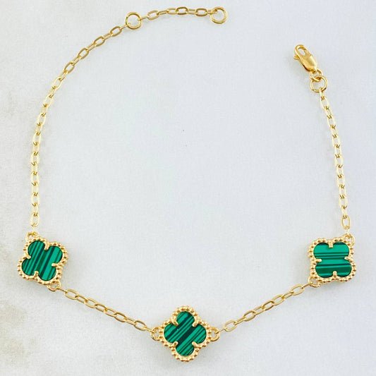 Pulso Trebol Verde 4.6gr / 7 3/4 in / Oro Amarillo Nac.Esp. 18K
