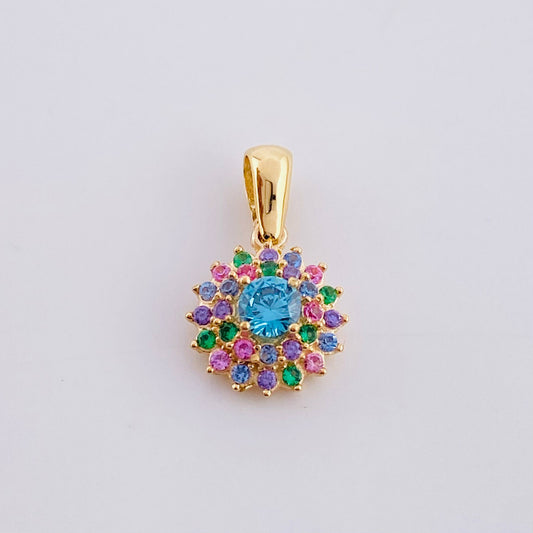 Multicolor Dense Flower Pendant 1.75g / 3/4 in 18K Yellow Gold