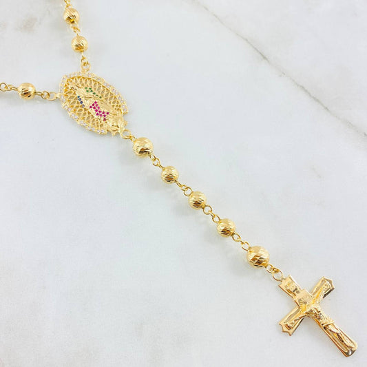 Cross Rosary Christ Virgin Guadalupe 31.7gr / 27 1/2 in / 18K Gold ©