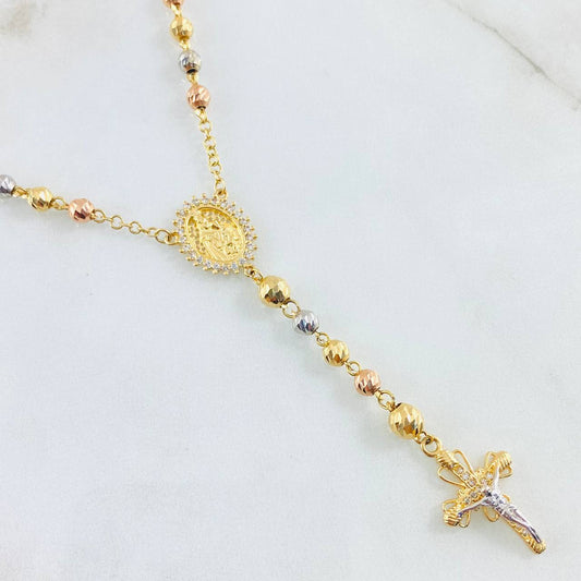 Rosario Cruz Cristo Virgen Del Carmen 13.2gr / 23 1/2 in / Tres Oros 18K