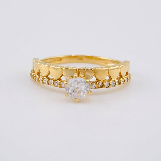 Anillo Solitario Corazones Dual 2.35 g / T6 1/4 Oro Amarillo 18K