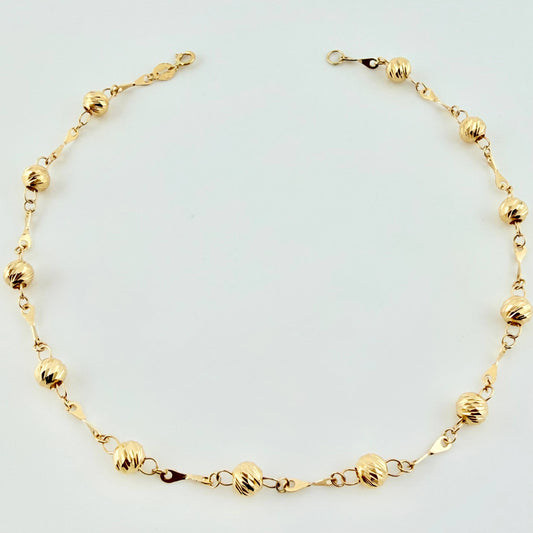 Tobillera Tipo Militar Diamantada 3.05gr / 24.5cm / 5mm Oro Amarillo 18K ©