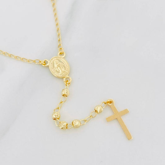 Cadena Rosario Milagrosa Cruz 6.1g / 22 in / 3mm Oro Amarillo 18K