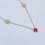Cadena Aro Seguido Treboles 7gr / 50.6cm / 1.1mm Diamantada Circones Fucsias Oro Amarillo 18K & Cadena Aro Seguido Treboles 7gr / 50.6cm / 1.1mm Diamantada Circones Fucsias Oro Amarillo 18K &