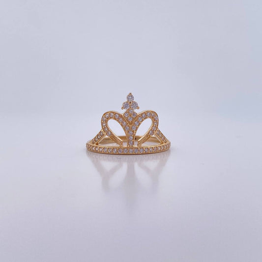 Anillo 15s Corona Corazon 2.7gr / T6 3/4 / Circones Blancos Oro Amarillo 18K &