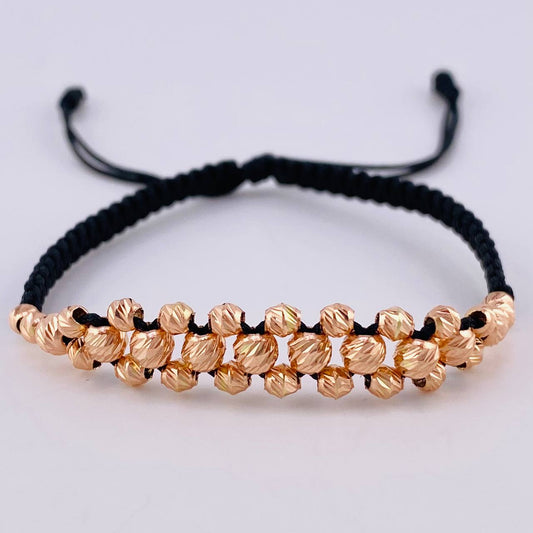 Pulsera Tejida Negra Diamantada 32 Und / 3Mm- 4Mm Oro Rosa 18K