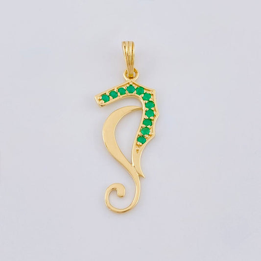 Dije Caballo Abstracto de Mar Esmeraldas 17pts 1.55g / 1 1/4 in Oro Amarillo 18K