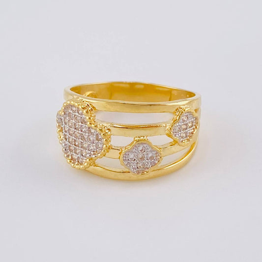 Anillo Sendero Treboles 4.25 g / T6 3/4 Dos Oros Amarillo Blanco 18K