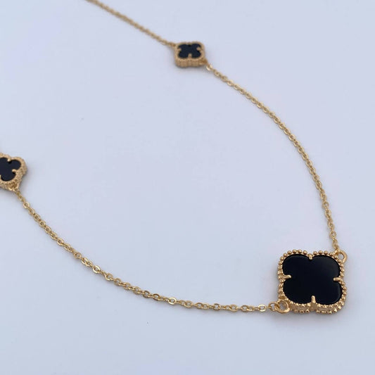 Cadena Aro Seguido Trebol 6.1gr / 43.2cm / 1.2mm Onix Negra Oro Amarillo Nac.Esp. 18K &
