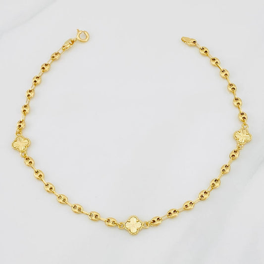 Tobillera GC Trebol 4.05g / 9 in / 3.5mm Oro Amarillo 18K