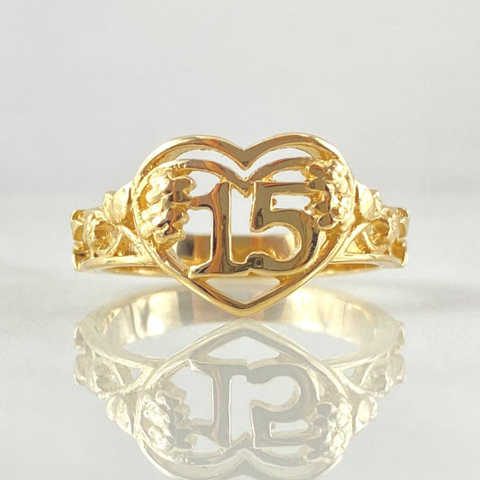 Anillo 15s Corazon Ramilletes 3.55gr / T6 1/4 / Oro 18K ©