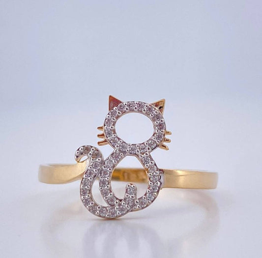 Anillo Gato 1.8gr / T7 1/4 / Dos Oros Amarillo Blanco18K &