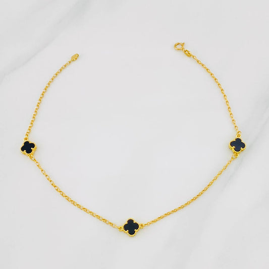 Tobillera Rolo Trebol 3.2g / 9 3/4 in / 1.4mm Oro Amarillo 18K