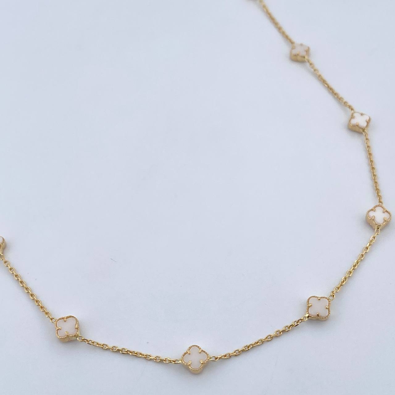 Cadena Trebol Aro Seguido 5.3gr / 45.7cm / 1mm Agata Blanco Oro Amarillo +4 18K & Cadena Trebol Aro Seguido 5.3gr / 45.7cm / 1mm Agata Blanco Oro Amarillo +4 18K &