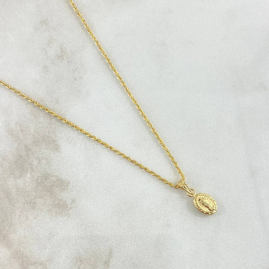 Set Cadena Lazo 1gr / 45cm / 1.2mm + Dije Virgen Guadalupe 0.35gr / 1.5cm Cargador Bordeado 1.3gr Oro Amarillo 18K (Oferta)