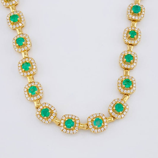 Diamond Tennis Chain 3.48cts Emerald 5cts 25.6g / 18 in / 5.5mm 18K Yellow Gold
