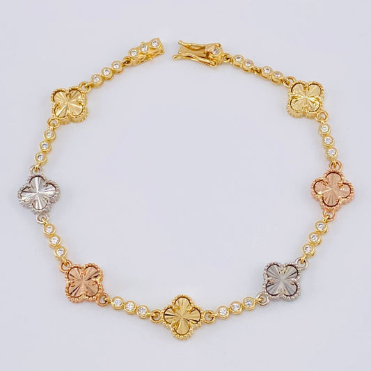 Pulso Burbujas De Trebol Diamantado 10.95 g / 7 3/4 in / 9.1 mm Tres Oros 18K