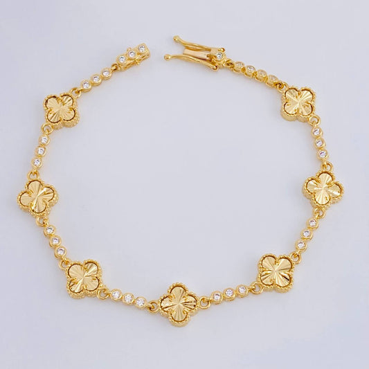 Pulso Burbujas De Trebol Diamantado 10.9 g / 7 3/4 in / 9.1 mm Oro Amarillo 18K