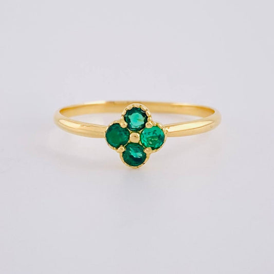 Anillo Flor Trebol Cuatro Hojas 1.25 g / T7 Oro Amarillo 18K