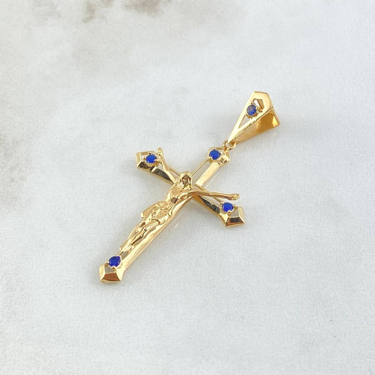 Dije Cruz Cristo 3.95gr / 5cm / Punteado Circones Azul Oro Amarillo 18K Dije Cruz Cristo 3.95gr / 5cm / Punteado Circones Azul Oro Amarillo 18K