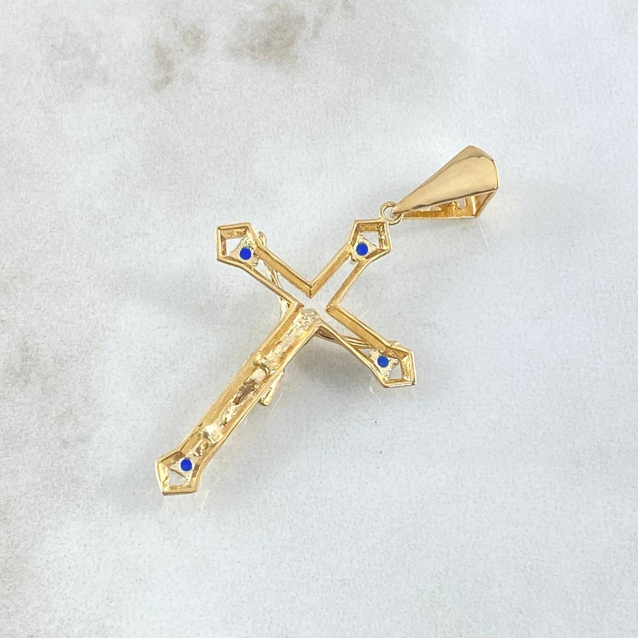 Dije Cruz Cristo 3.95gr / 5cm / Punteado Circones Azul Oro Amarillo 18K Dije Cruz Cristo 3.95gr / 5cm / Punteado Circones Azul Oro Amarillo 18K